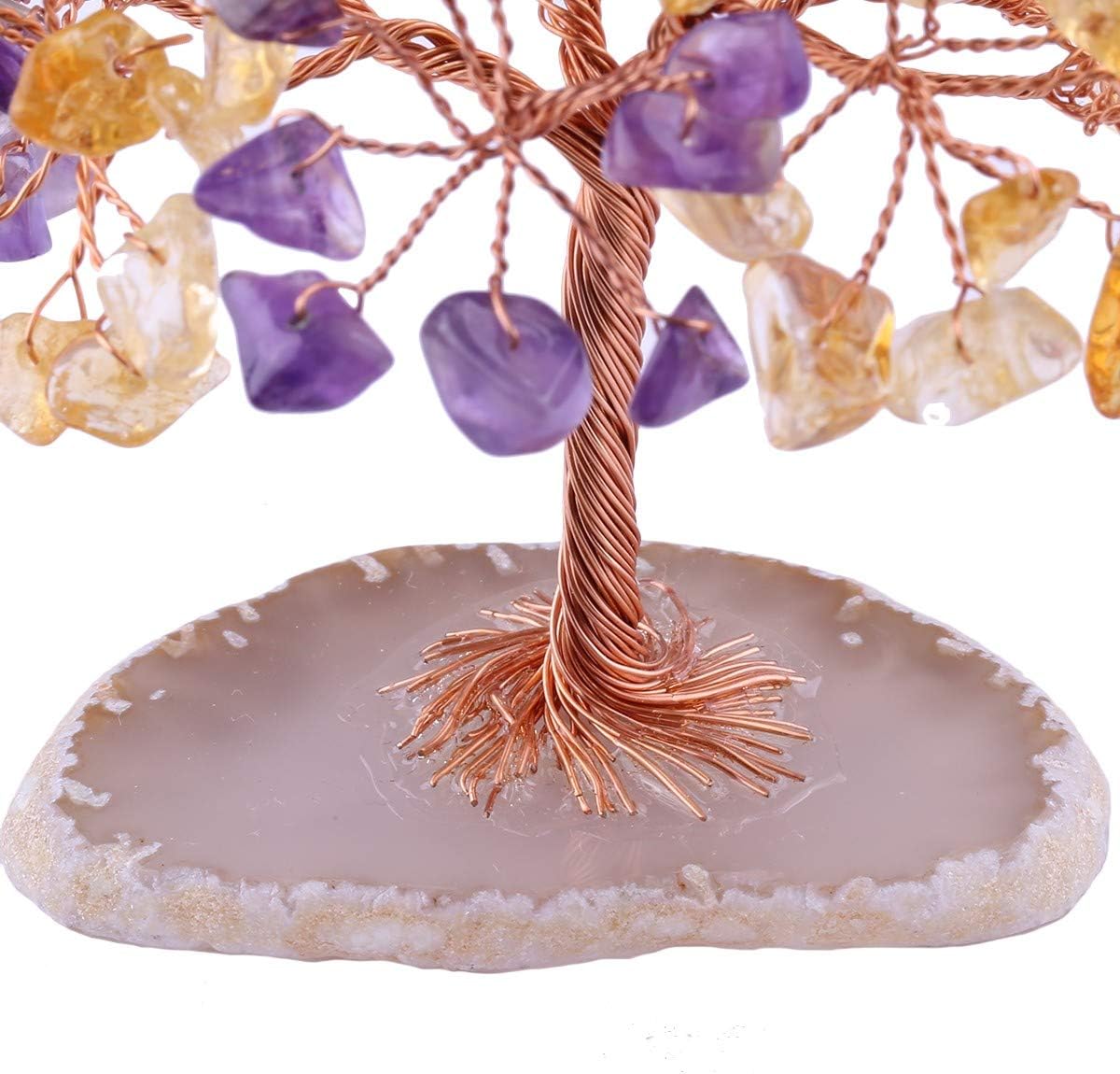 mookaitedecor Natural Amethyst Citrine Tumbled Stones Money Tree,Gemstone Feng Shui Ornaments Healing Crystal Tree Figurines,Agate Slice Geode Quartz Stand - Image 4