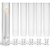 CHILL RECIPE Hurricane Glass Candle Holders-Set of 6 Tall Taper Candle Holder with 14” Tall Clear Cylinder Covers for Wedding Table Centerpiece Home Decor (Floral Base+Ribbed Chimney)