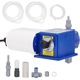 Crispaire Diaphragm Metering Pump for Chemical Laboratory Dosing 30 GPD (4.72 LPH) 100 PSI Adjustable Flow PVC Liquid End with Ceramic Ball Valves Includes Suction &amp; Discharge Tubing 3/8" Ports