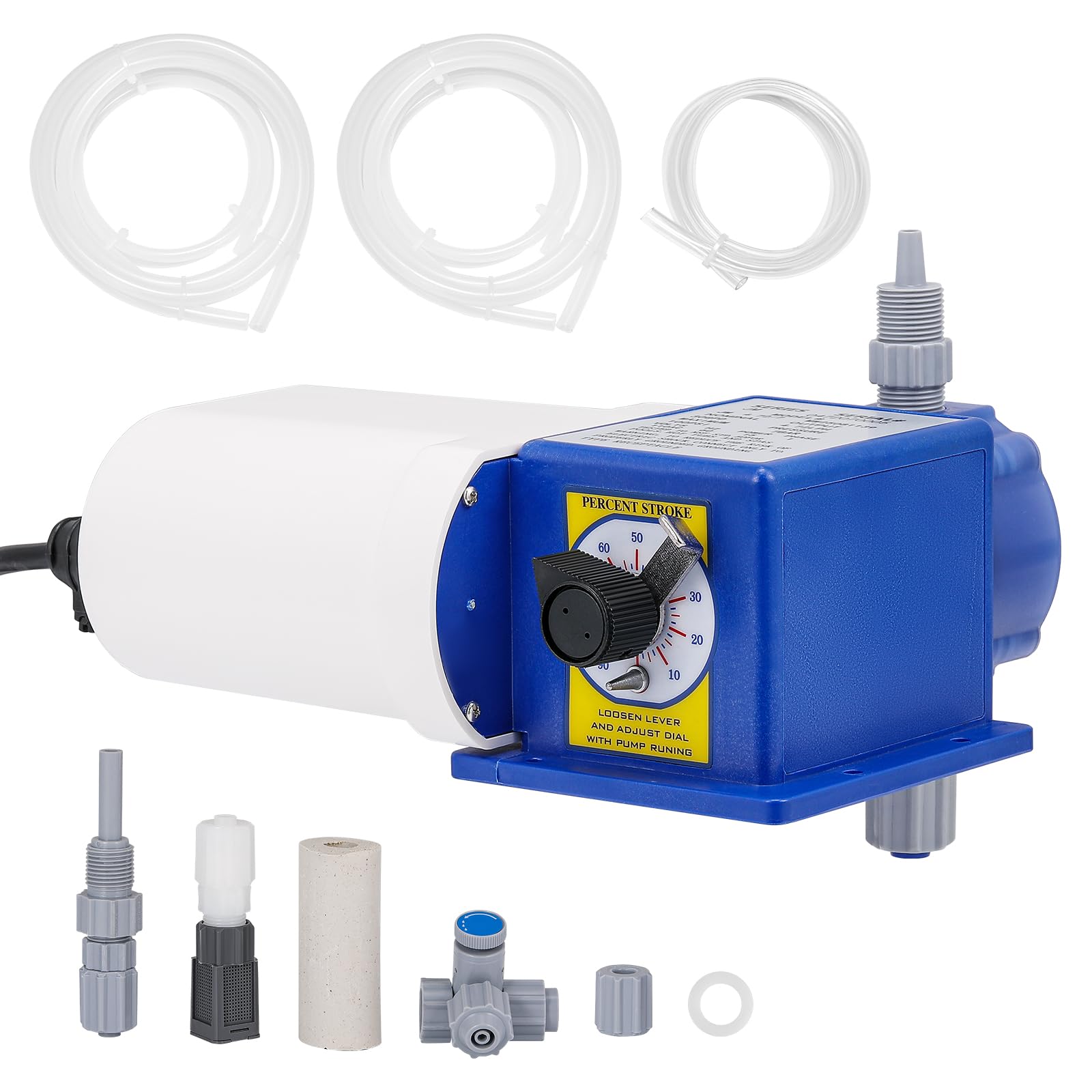 Photo 1 of Crispaire Diaphragm Metering Pump for Chemical Laboratory Dosing 30 GPD (4.72 LPH) 100 PSI Adjustable Flow PVC Liquid End with Ceramic Ball Valves Includes Suction & Discharge Tubing 3/8" Ports