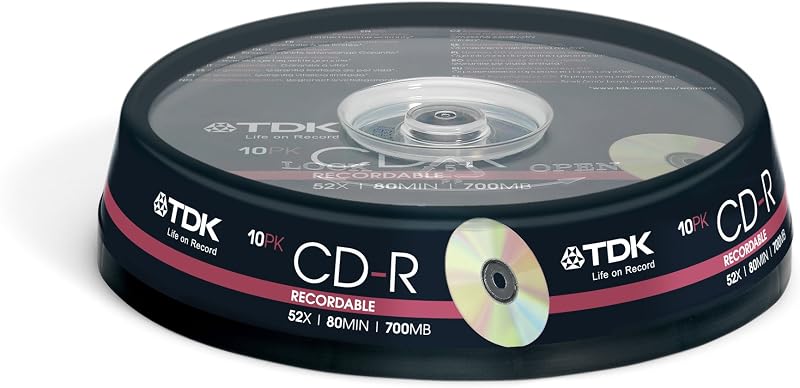 TDK CD-R 80min 52x Recordable Blank Discs 10 Pack Spindle Data Music Photos