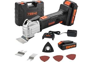 TEENO Oscillating Tool, Cordless Oscillating Multi-Tool with 20V 2Ah Lithium-Ion, 5000-18000 OPM, 6 Variable Speed, 3.2° Oscillation Angle, for Sawing, Cutting, Sanding (One Battery)