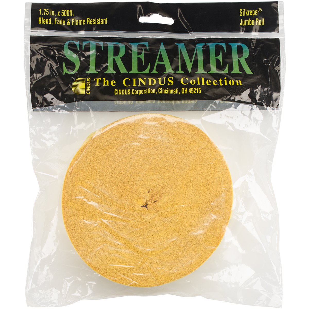 Cindus Crepe Streamers 1.75-inch x 500'-Canary Yellow