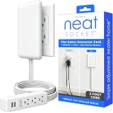 Original Neat Socket 3ft Flat Extension Cord, Flat Plug Power Strip w/ USB | Fits 3 big plugs at once, full size spaced outle