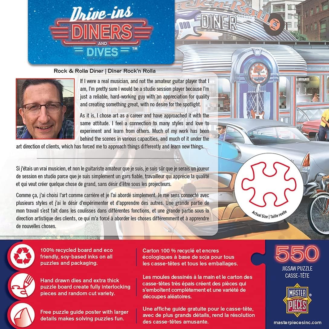 MasterPieces Drive-Ins, Diners and Dives Puzzles Collection - Rock & Rolla Diner 550 Piece Jigsaw Puzzle: Toys & Games