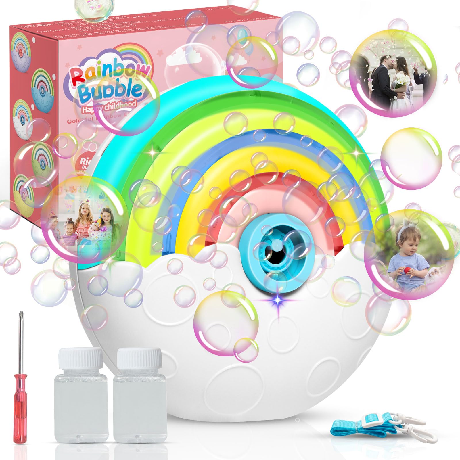 Automatic Rainbow Bubble Blower for Kids, 2000+ Bubbles/Min, Battery-Operated, Quiet Design, Birthday Gifts — image 1