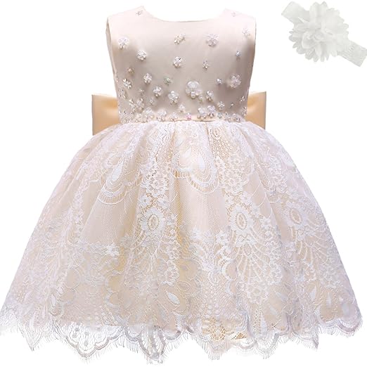 AHAHA Baby Mädchen Prinzessin Kleid Blumenmädchenkleid Taufkleid Festlich Kleid Hochzeit Partykleid Festzug Babybekleidung