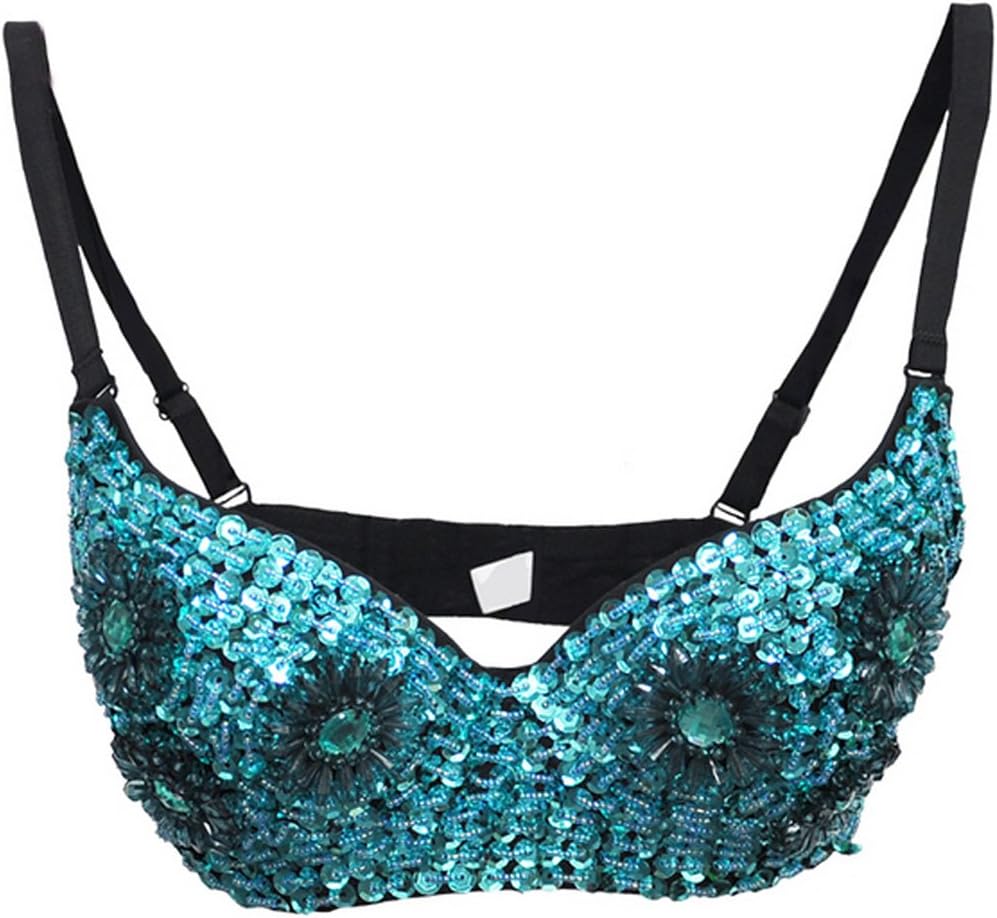 YINWES Women Party Bra Rose Appliques Beading Bra Club Wear