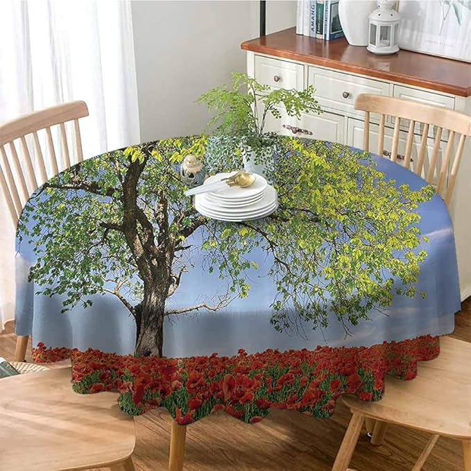 Poppy Decor Polyester Spillproof Tablecloths Landscape Of Blooming