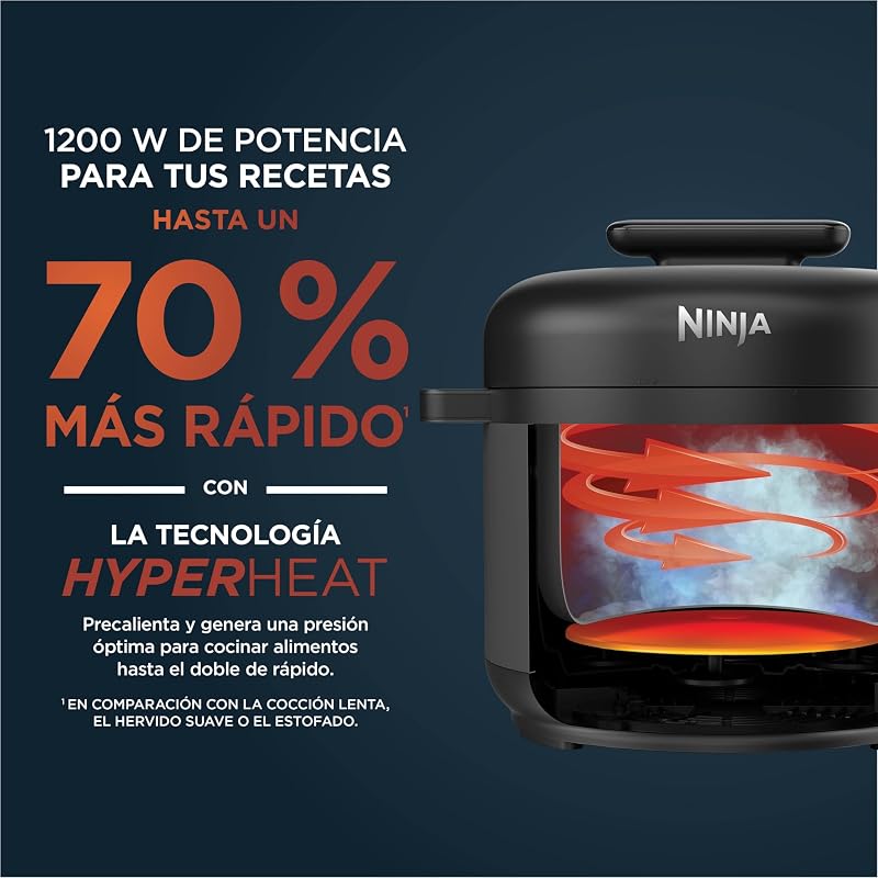 HyperHeat, Olla a Presión 9 en 1, 6L, Cocción Lenta, Arrocera, Negro