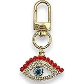 Evenchae Enameled Heart Evil Eye Mini Keychain, Drawstring Presentation Bag, 2.25 in Long