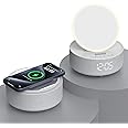 Bluetooth Speaker with LED Light Makeup Mirror, Wireless Charging Station for iPhone/Samsung, Stylish Multifunctional Automatic Clock Bedside Lamp Ideal for Home, Bedroom, Office & Gift