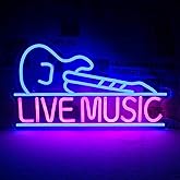 Horseneon Guitar Neon Signs for Wall Decor,Live Music Neon Lights for Bedroom,Guitar Led Light up Sign with USB Powered for Music Party, Bar, Club