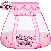Wilhunter Baby Ball Pit for Toddler with 50 Balls, Kids Pop Up Play Tent for Girls, Princess Toys for Children Indoor & Outdoor Playhouse with Carry Bag (Pink: Pink/White/Gray, 109x90cm/50 Balls)