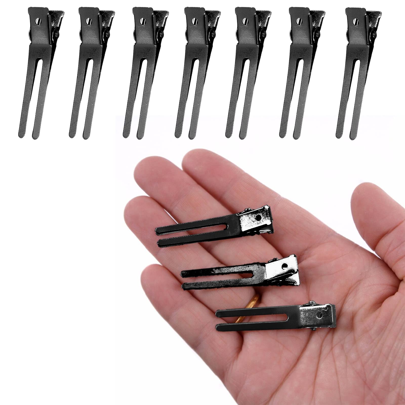 50 Stück Zinken Pin Haarclip, Friseur Double Prong Curl Clips, Metall Alligator Clips, für Haarverlängerung, Lockige Haarproduktion, DIY Haarschmuck (Schwarz) 5