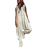 Tanming Hooded Jumpsuits for Women Casual Sleeveless Long Harem Pants Romper with Pockets