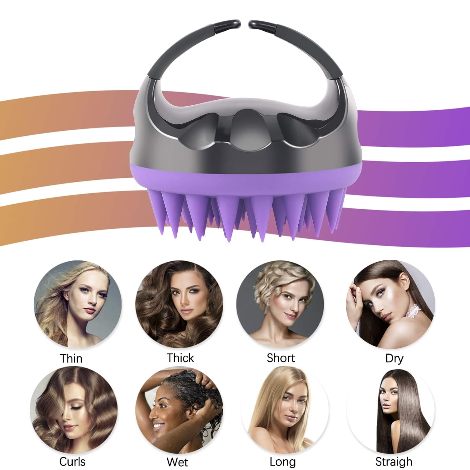 Scalp Massaging Shampoo Brush - Scalp Massager Silicone Hair Shampoo Brush Shower for Remove Dandruff, Scalp Massage Tool for Hair Regrowth (black and purple) : Beauty