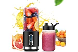 BESNOOW Portable Blender, Personal Blender for Shakes and Smoothies, 4000mAh USB Rechargeable, BPA Free 15.2 Oz 450ML Juicer Cup with 6 Blades and Lid, Portable Juicer for Kitchen/Travel/Gym(Black)