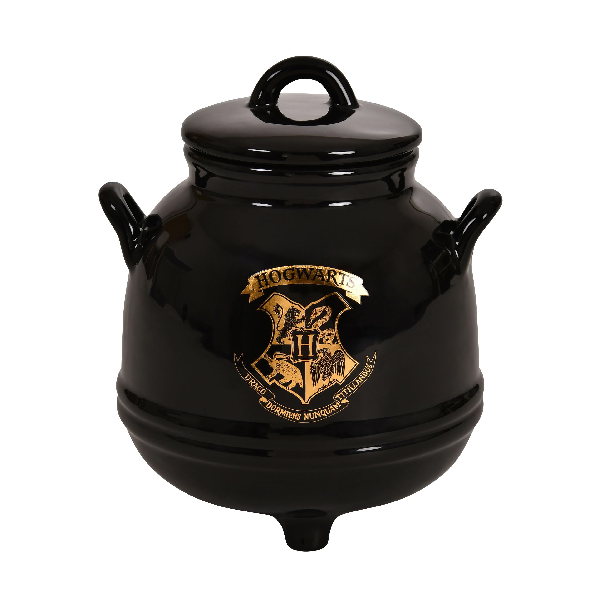 Elbenwald Harry Potter Hogwarts Cauldron Cookie Jar - Hogwarts School Crest Motif Ceramic Black