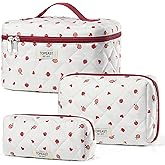 TOPEAST Makeup Bag, Large Quilted Cosmetic Bag, Big Floral Make Up Bag for Women Girls, Cute Cotton Makeup Bag Set, Flower Travel Toiletry Organizer Bag, Zipper Portable Cosmetic Pouch