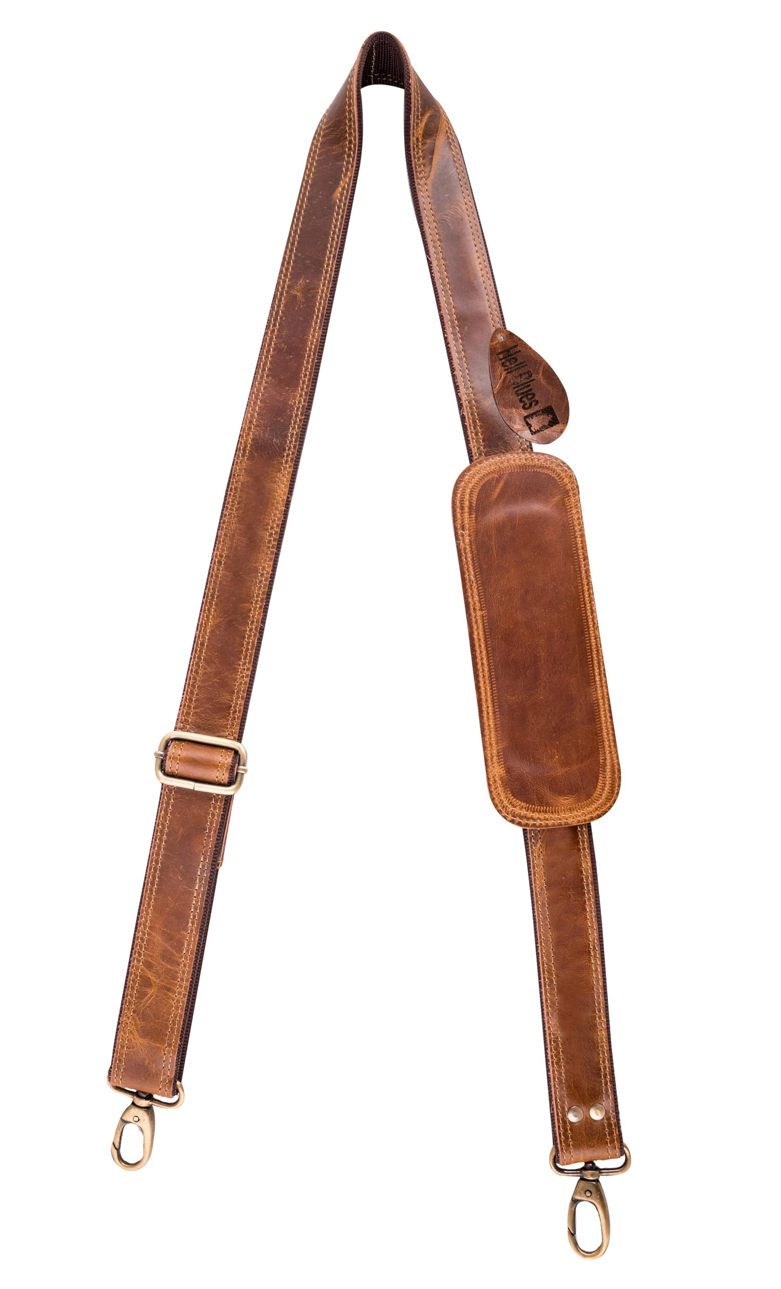 Hell Blues Bag Shoulder Strap - Genuine Leather with Brass Swivels Adjustable 57" Universal Replacement Strap for Laptop Bags, Luggage Duffel, Crossbody (Caramel Brown, 145cm)