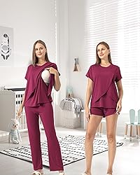 Rnxrbb 3 Piece Postpartum Nursing Pajamas Set