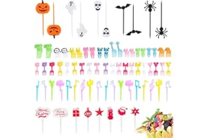 118 Pcs Food Picks for Kids Lunches, Reusable Plastic Fruit Forks Cute Cartoon Fruit Picks Toothpicks Christmas Halloween Dec