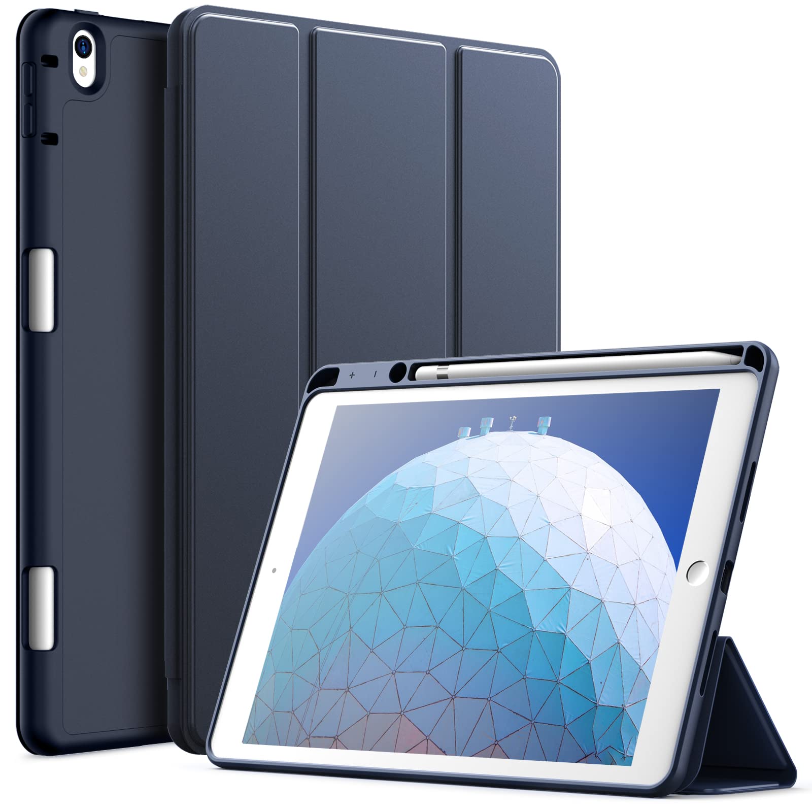 JETech Case for iPad Air 3 (10.5-Inch 2019, 3rd Generation) and iPad Pro 10.5 with Pencil Holder, Slim Tablet Cover with Soft TPU Back, Auto Wake/Sleep (Navy)
