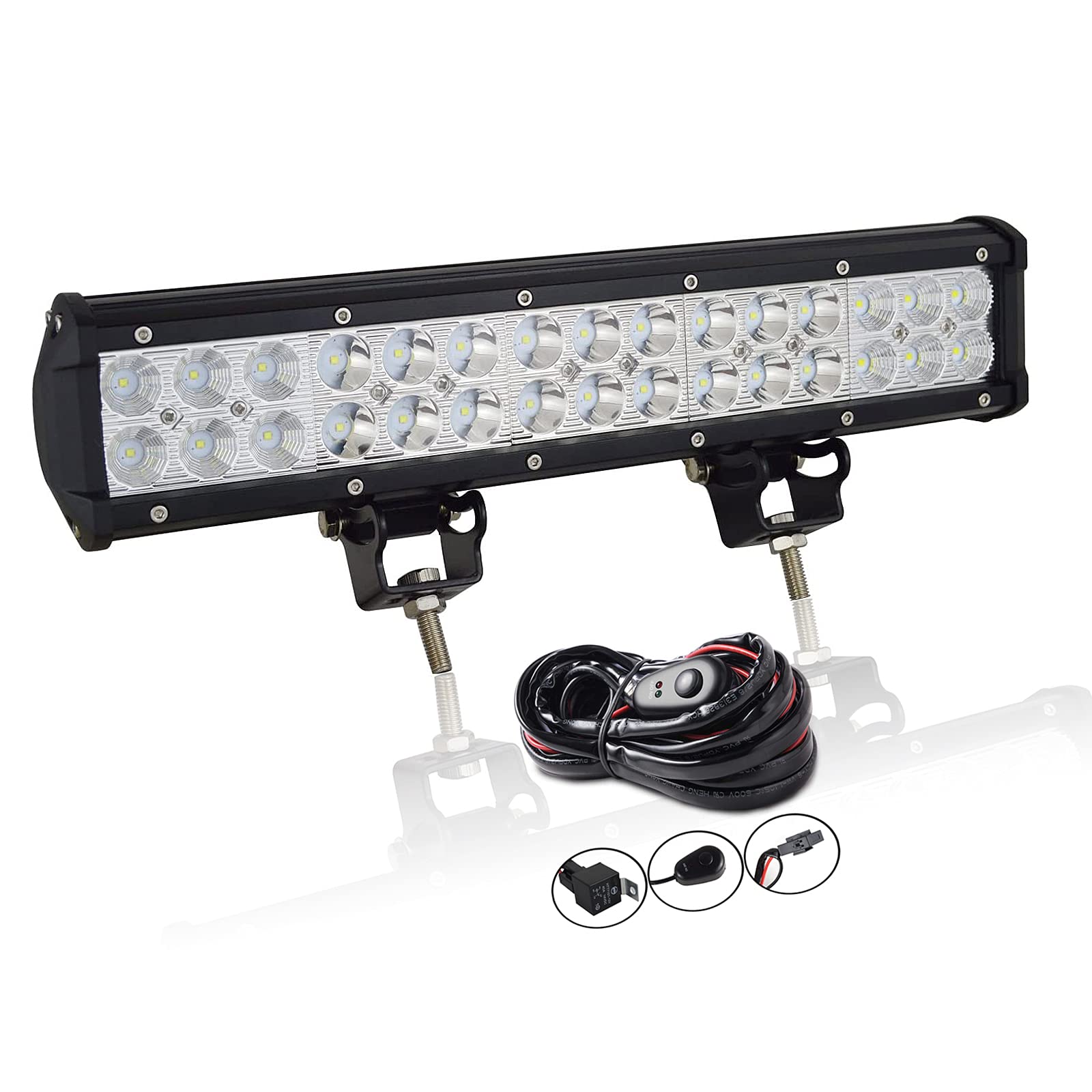Photo 1 of Willpower 15 inch 90W Spot Flood Combo LED Work Light Bar with Wiring Harness Kit for Truck Car ATV SUV 4X4 4WD Jeep Truck Driving Lamp