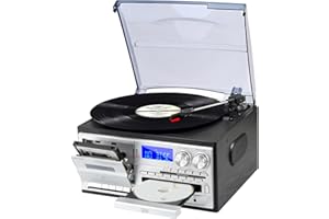 MUSITREND 9 in 1 Record Player with External Speakers,3 Speed Bluetooth Turntable Vinyl Player with CD/Cassette Play,AM/FM Radio, USB SD/MMC Play, Aux-in/RCA Line Out