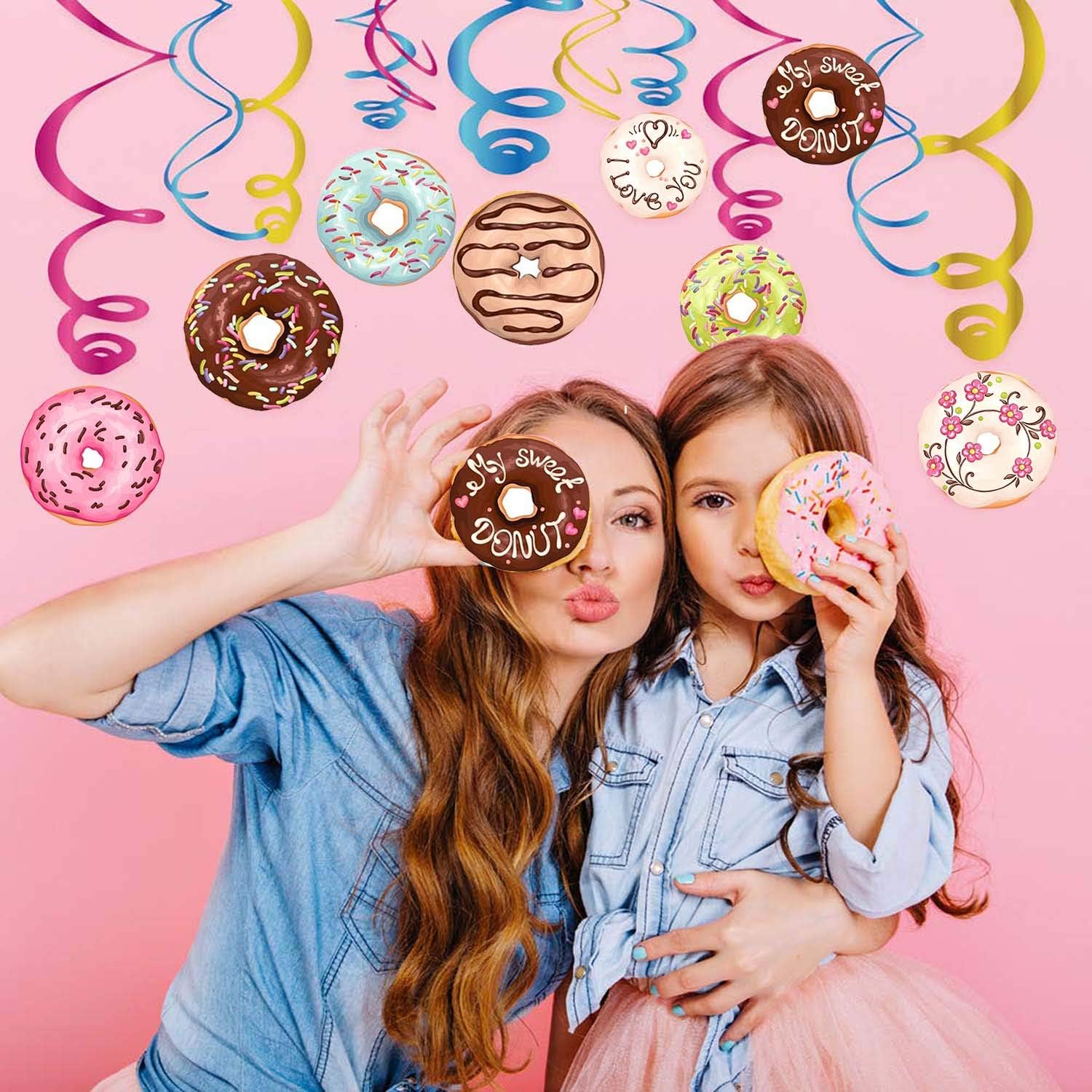 Sayala 30Count Donut Hanging Swirl Decorations,Donut Party Supplies,Breakfast Slumber Birthday Party Hanging Swirl Home Ceiling Decorations