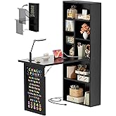 Armocity Small Folding Desk with Outlets, Fold-Out Murphy Desk Craft Table | Foldable Wall Mounted Desk Cabinet with Storage, Craft Cabinet with Fold Out Table, Multi-Function Desk for Small Spaces