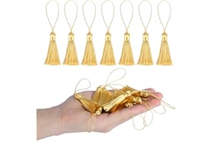 Fenghuangwu 48pcs 3.75inch Mini Bookmark Tassels Handmade Keychain Tassel Silky Floss Craft Tassel for Jewelry Making,Tags,DIY Accessory(New Gold)