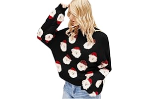 OPLXUO Christmas Sweater for Women Fuzzy Santa Head Pattern Knit Sweater Casual Funny Santa Ugly Christmas Sweater for Women