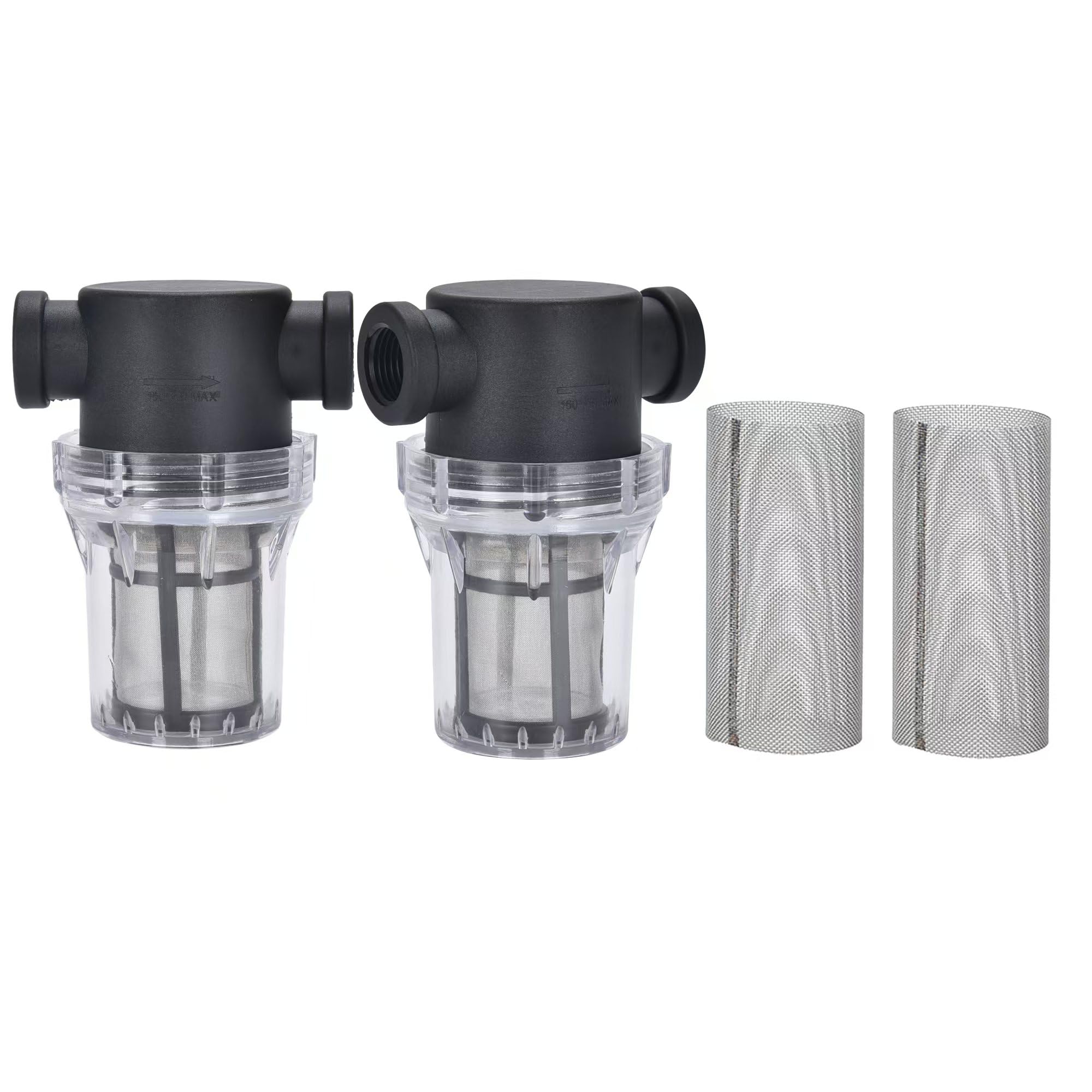 Photo 1 of 2 Pcs Water Filter, Twist-On Pipe Strainer, Nylon PA66 cover, PC bowl with 40 and 100 Mesh 304 Stainless Screen (1/2’‘ female)