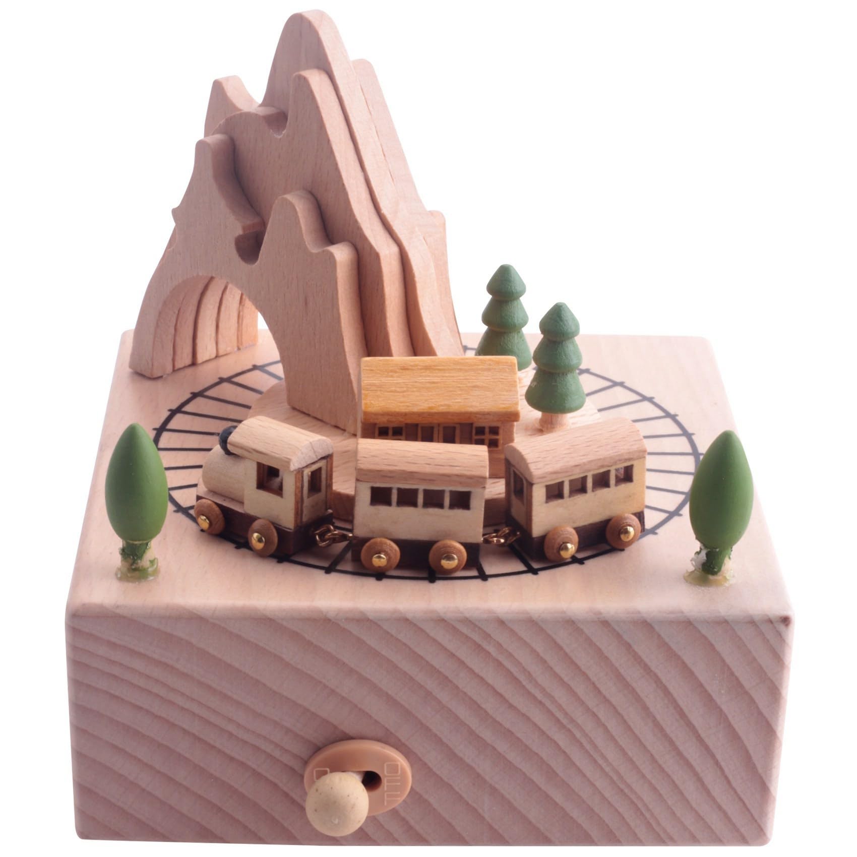 Dedjgoo Wooden Musical Box Featuring Mountain Tunnel With Small Moving Magnetic Train Plays