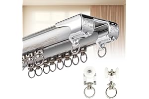 KIZYRQ Double Curtain Rod, Silver Wood Grain Tracks, Equipped with Alloy Bearing Wheels (16 per Meter), Featuring a Super-Quiet Design, and Offer Hidden Ceiling Tracks in a Variety of Sizes (3.2m(10.5ft))