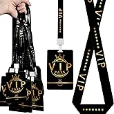 30 Sets PVC VIP Badge lanyards and Plastic Pass Cards,Perfect for Backstage Access,Breakaway Concerts, Parties, Birthdays, ensuring a and Functional Solution for Event Organizers.(Black, Gold)