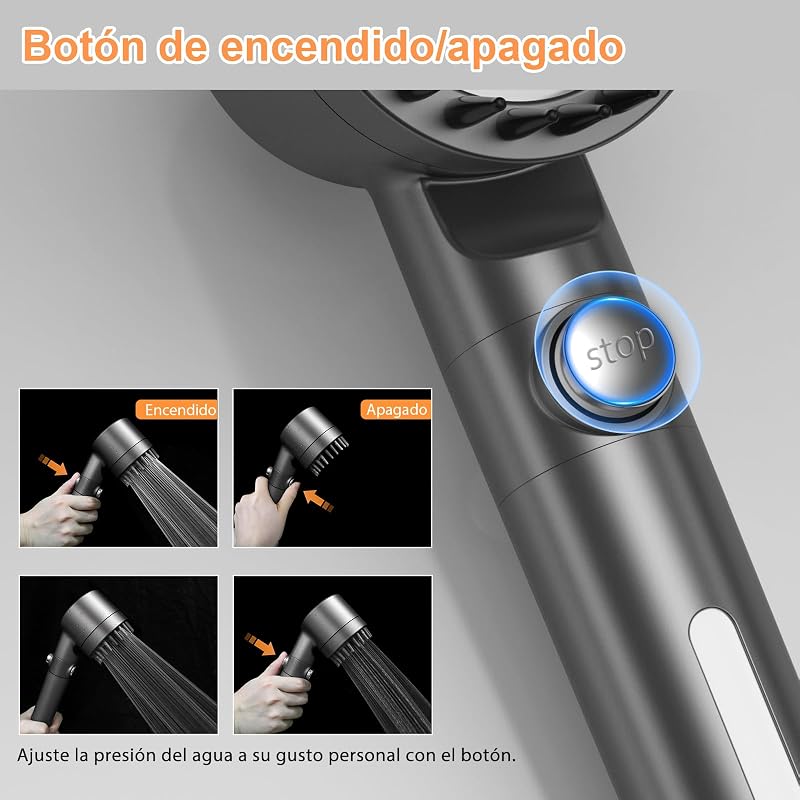 Chuveiro com filtro de 15 passos, chuveiro anticalcário com mangueira de 1,5M, modos de pulverização 3+1 Filtro de duche de alta pressão