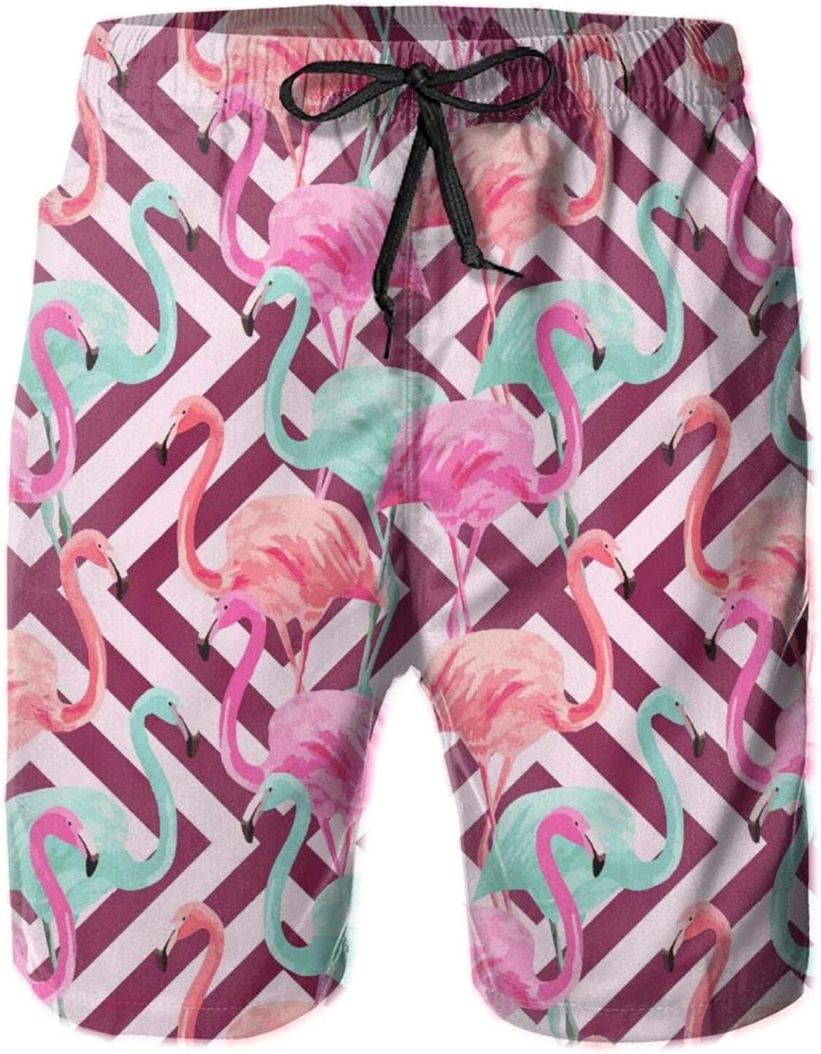 Men's Swim Trunks, Fabric Flamingo Print Craft QuickDry Swim Trunk
