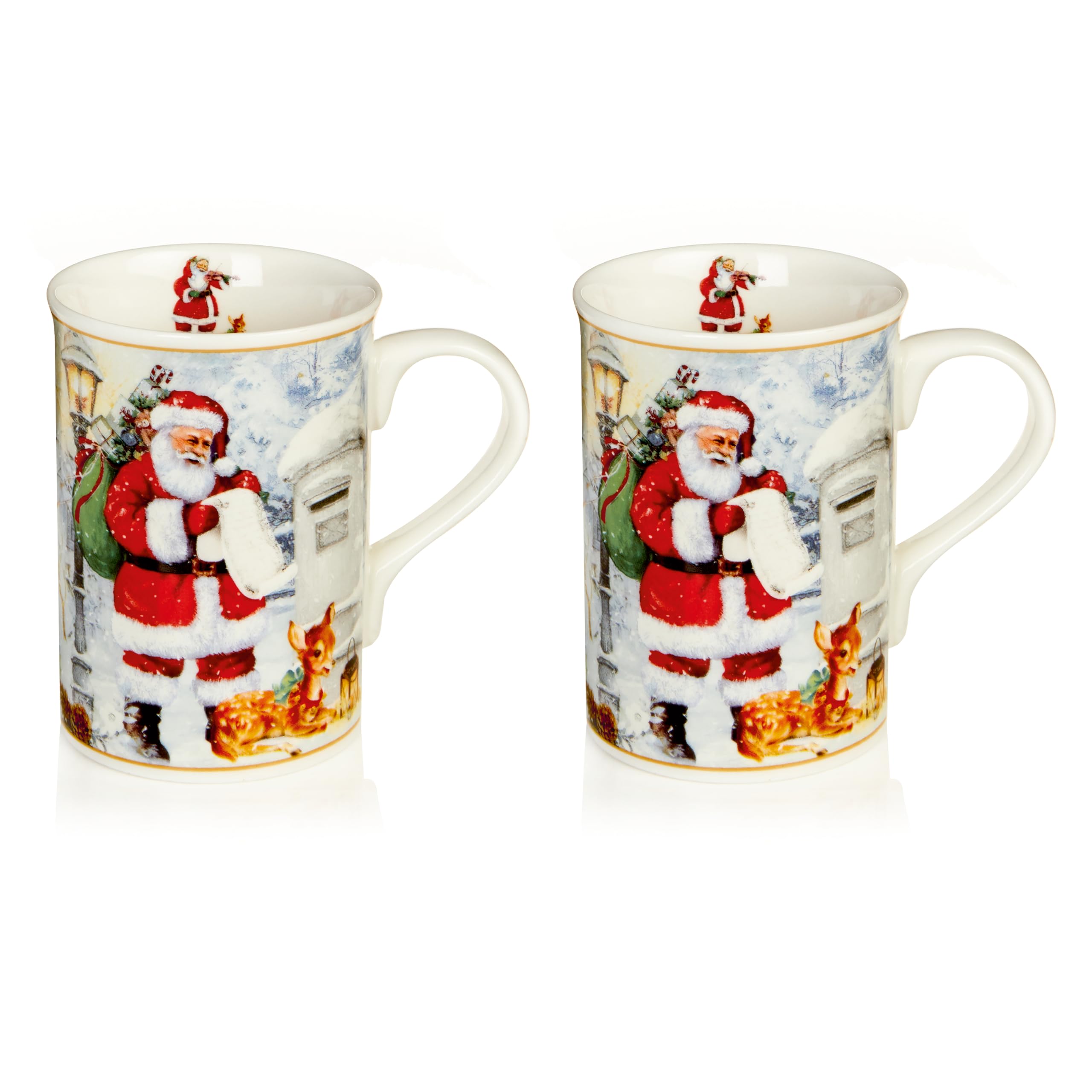 Premier Decorations Set of 2 Traditional Santa Christmas Scene Mugs in Luxury Gift Box – Ceramic – 19cm - Gift Idea for Christmas - Christmas Mugs - Santa Mugs - Mugs for Christmas