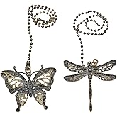 Runseaway 4PCS 14 Inch Ceiling Fan Pull Chains Extender, Dragonfly and Butterfly Pendant Pull Chain Extension, Decorative Bronze Beaded Ball Chain Set for Fans Ceiling Lights Lamp