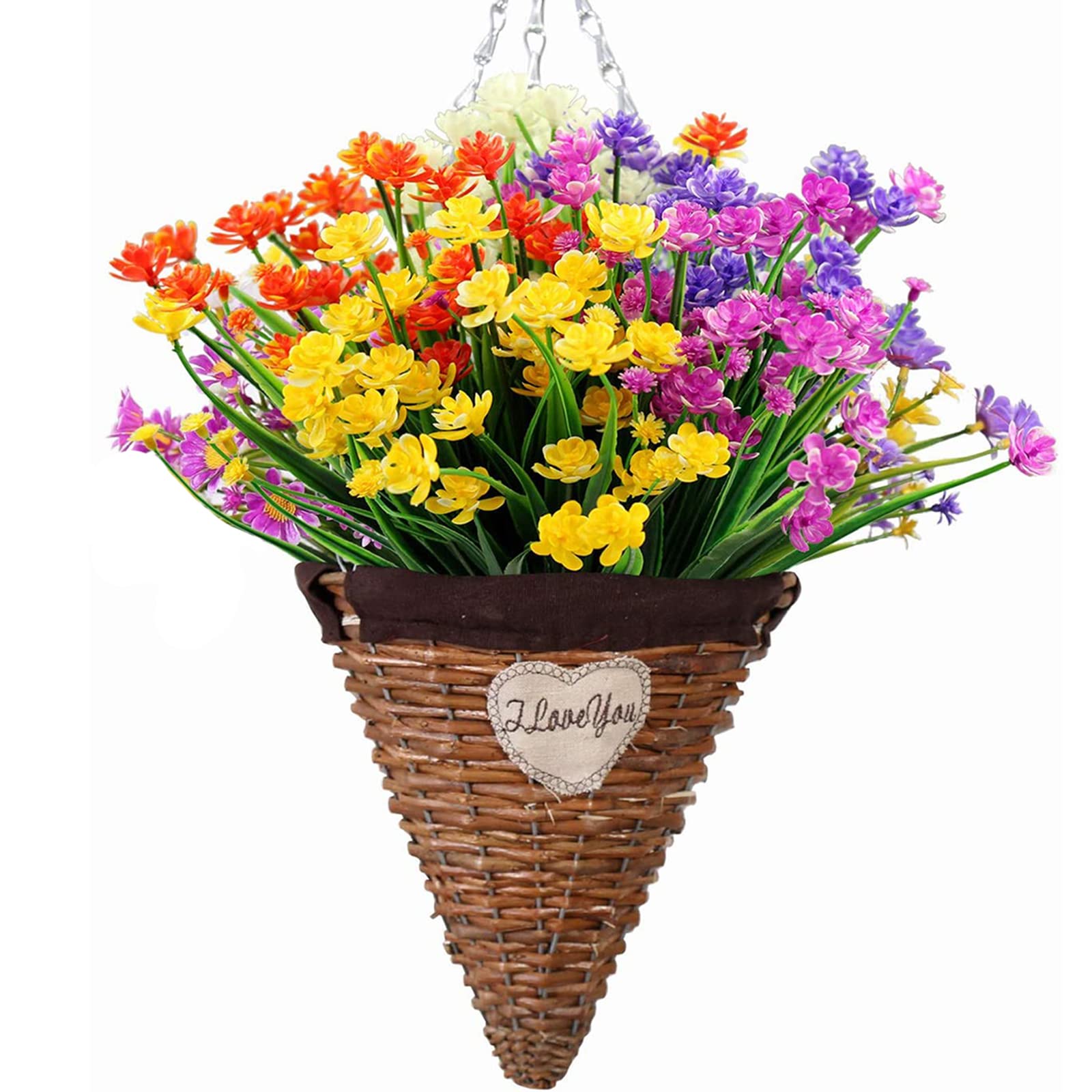 Artificial Flowers,Leixi 5pcs Fake Outdoor UV Resistant Plants Faux Plastic Greenery Shrubs Indoor Outside Hanging Planter Home Kitchen Office Wedding Garden Decor (Multi)