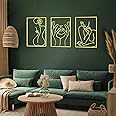 Holylove 3Pcs Gold Wall Room Decor 0.12" Thicker Modern Minimalist Abstract Metal Single Line Wall Art Sculpture | Home Wall Art for Living Room Bedroom Dining Room Bathroom