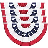 4 Pack USA Pleated Fan Flag, 3x6 Ft American US Flag Patriotic Bunting Stars and Stripes Banner with Canvas Header and Brass Grommets for 4th of July Memorial Day Indoor Outdoor Decoration