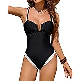 Jolefille One Piece Swimsuit Women Tummy Control Push Up Bathing Suit High Cut Swim Suit Modest Lace Up Shapewear Swimwear