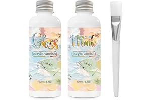 EIGTWEN Gloss Varnish for Acrylic Painting, 2 x 100ml Clear Acrylic Varnish Keeps Paintings from Yellowing, Cracking, Maintains Permanent Color (Gloss + Matte)