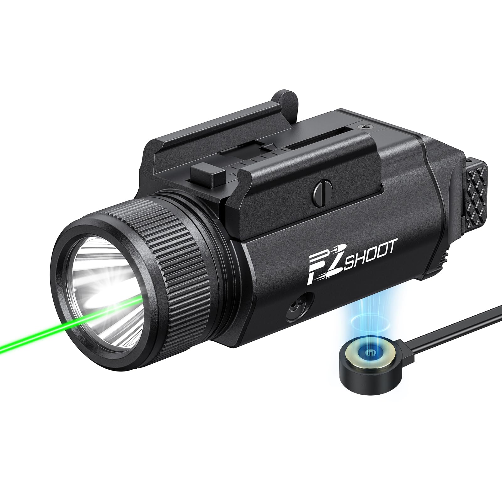 Photo 1 of EZshoot 2400 Lumens Laser Light Combo with Strobe Mode, High Lumen Tactical Light for Pistol, Magnetic Rechargeable Green Laser Light with Quick Install Adjustable Slide Rail for Picatinny GL Rail