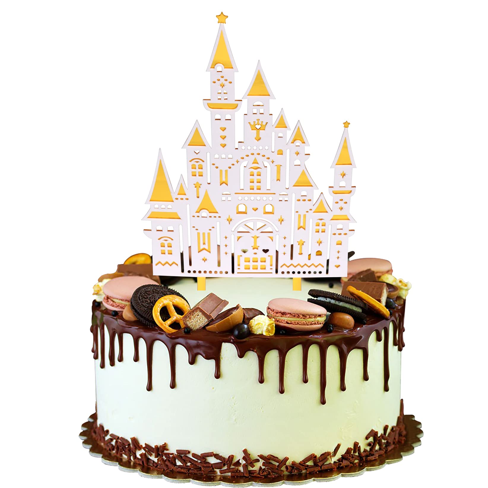 Photo 1 of Double Layer White and Gold Big Castle Acrylic Cake Topper Photo Booth Props Birthday Party Decoration Celebrations for Boys and Girls