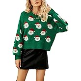 Gihuo Women's Ugly Christmas Sweater Cute Santa Funny Xmas Holiday Knitted Pullover Crewneck Sweater Tops